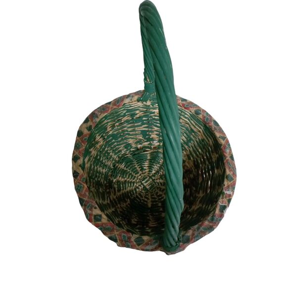 🎄🧺1980s Decoupage Wicker Basket Floral Red Green White Vintage Decor 💐 - Picture 14 of 16